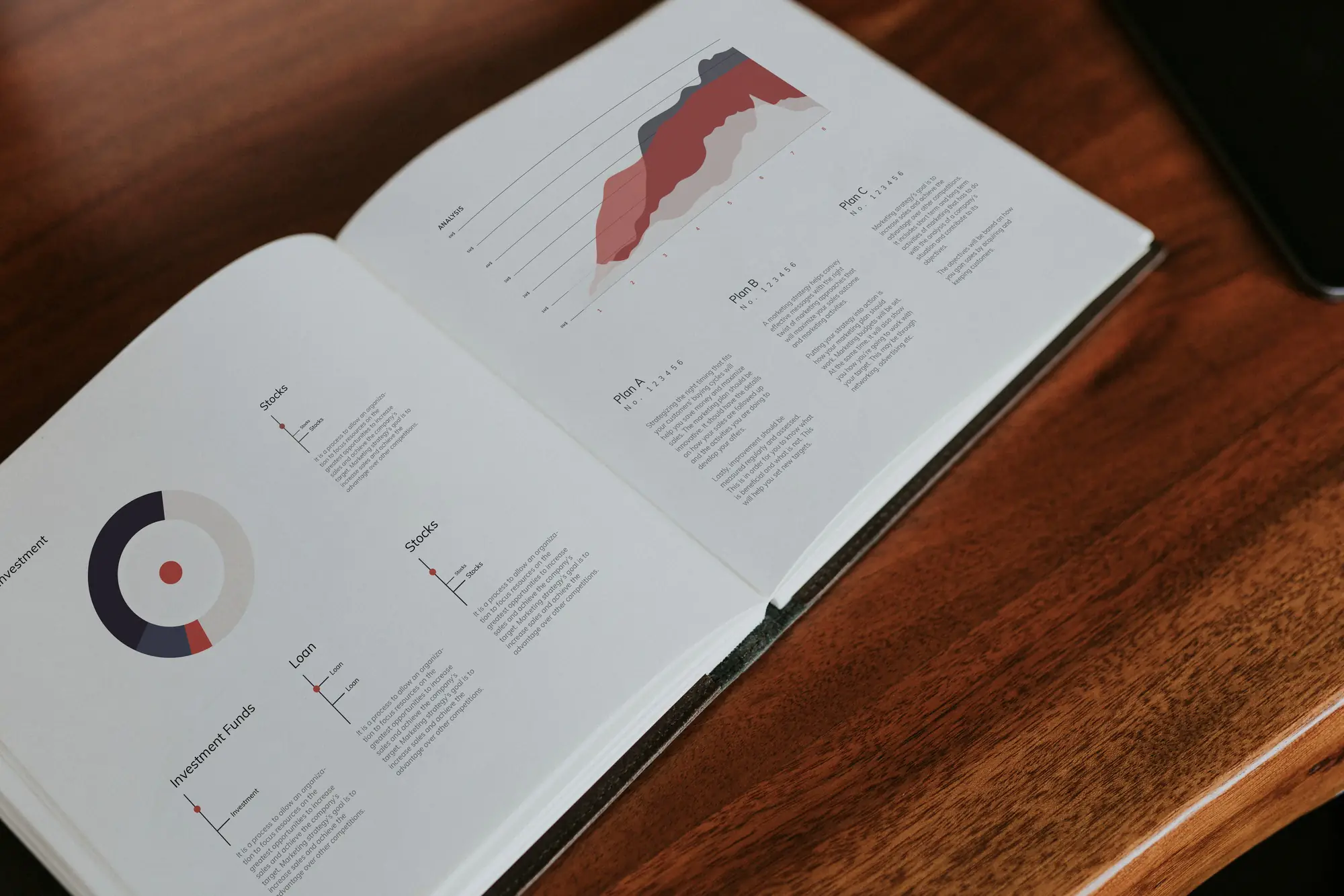 Investment funds book on a wooden table
