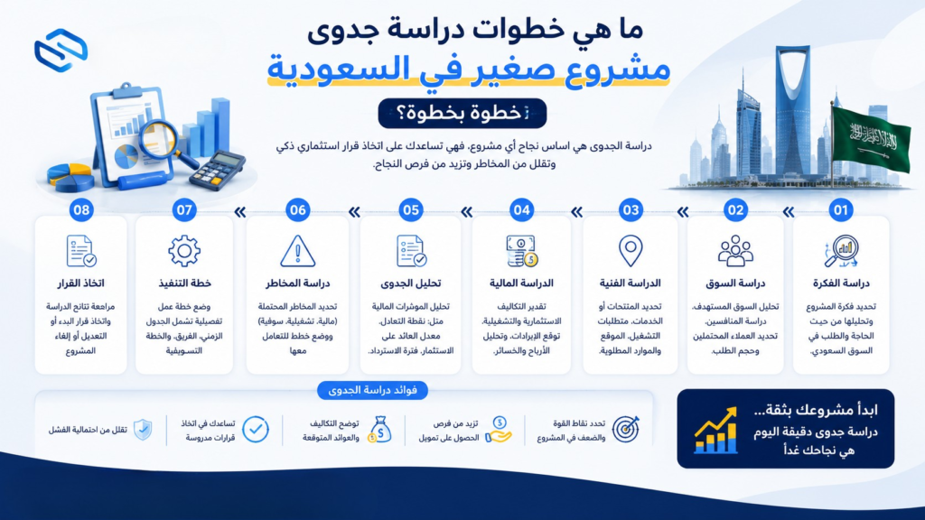 ما هي خطوات دراسة جدوى مشروع صغير في السعودية؟ | دليل شامل لبناء مشروع ناجح 2 ما هي خطوات دراسة جدوى مشروع صغير في السعودية؟